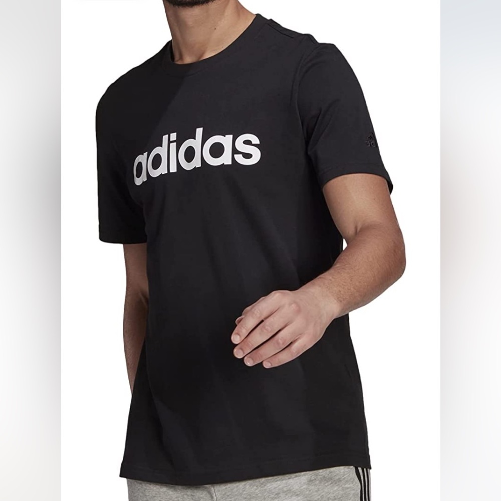 Men's adidas Essentials Embroidered Linear Logo Tee- Black